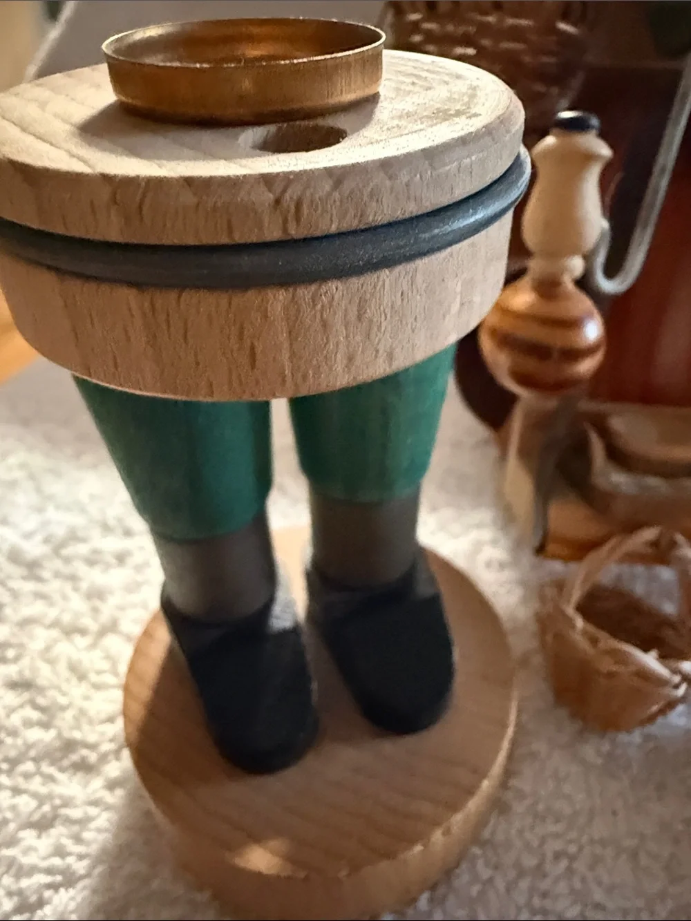 Handcrafted Wooden Santa Décor with Green Hat and Red Coat
